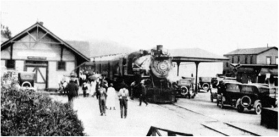 Old picture of train depot at Harrison Idaho
