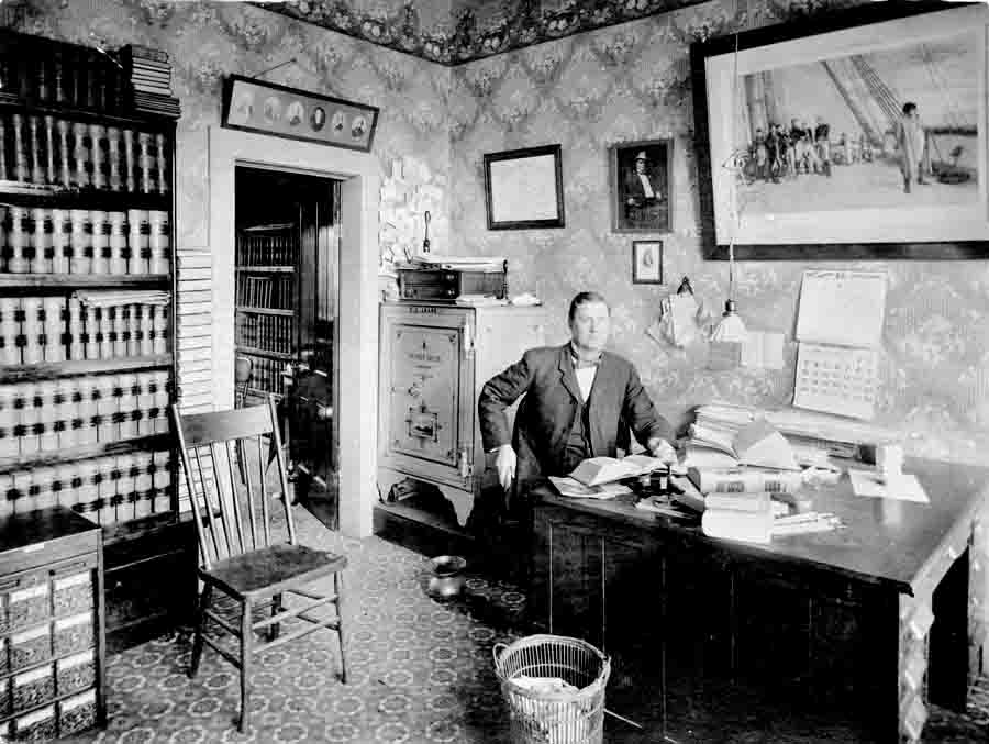 Addison A. Crane, in his office in Harrison, Idaho, November, 1907