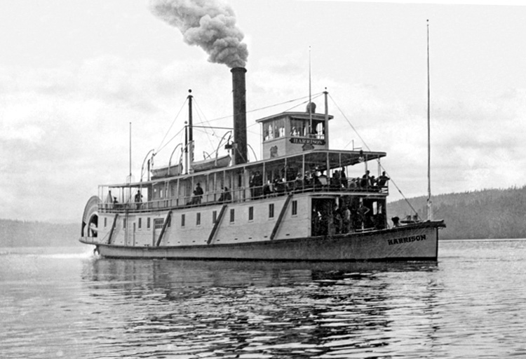 A historic photo of the steamboat Harrison on Lake Coeur d'Alene
